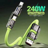 Câble de charge super rapide 240W Type-C rétractable avec blindage tressé en alliage d'aluminium pour ordinateur portable, téléphone portable et écouteurs