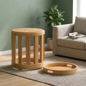 Table d'appoint en bois massif avec plateau amovible, imperméable, écologique, durable, design scandinave moderne, mobilier multifonctionnel pour la maison - Product Image 4