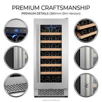 Réfrigérateur à vin encastrable J OEM 15 pouces, fin et élégant, pour la maison et la cuisine, avec technologie Inverter, en acier inoxydable, à installer sous le comptoir.