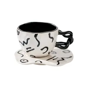 STARLII क्रिएटिव सिरेमिक कॉफी कप और तश्तरी सेट उच्च मूल्य उपहार कप आला हाथ से पेंट नाश्ता युगल कार्यालय चाय कप
