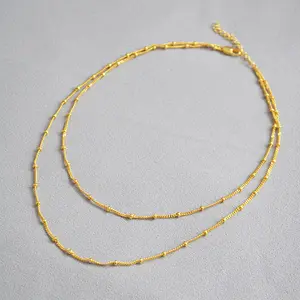 Collier en laiton plaqué or 18k pour femme, chaîne à perles simples, nouvelle tendance, chaîne double couche, ras du cou