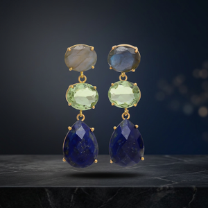 ต่างหูทองเหลืองทำมือประดับพลอยลาพิส ต่างหูแฟชั่นเด็กสุดอินเทรนด์ - Product Image 4