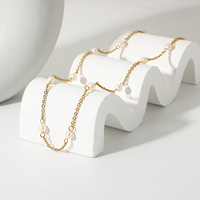 Collier de bijoux fantaisie en acier inoxydable plaqué or 18 carats avec perle d'imitation française, collier imperméable pour femmes