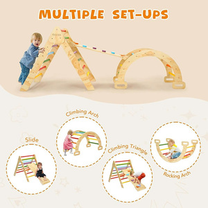 Estructura de escalada de madera para niños, puente arcoíris de interior, juguete con forma geométrica, diseño moderno y sencillo, estructura de juego unisex - Product Image 4
