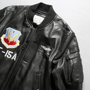 เสื้อแจ็กเก็ตหนังแท้สำหรับผู้ชายเสื้อเบสบอลปักลายปีกตรงจากโรงงาน - Product Image 3