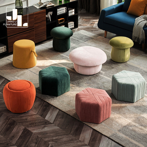 Modern Simple Hotel Living Room Bedroom <strong>Footstool</strong> Wood Frame <strong>Velvet</strong> Round Upholstered Ottoman Stool Furniture - Product Image 4