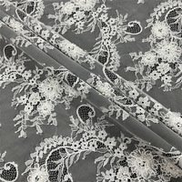 Tissu en dentelle à perles 300*150cm pour robe de mariée, broderie informatique ajourée à sequins, polyester 100D, pour l'industrie lourde