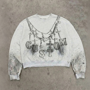 เสื้อสเวตเชิ้ตคอกลมโอเวอร์ไซส์ทรงโอเวอร์ไซส์สำหรับผู้ชาย ผ้าหนา 400 GSM พิมพ์ลายดิจิตอลคุณภาพสูง สีขาว สไตล์สตรีทแวร์ ผลิตตามแบบ OEM - Product Image 1