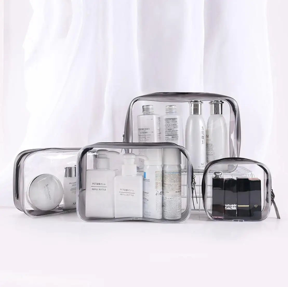 Trousse de toilette imperméable, sac de voyage en PVC vinyle transparent pour cosmétiques pour femmes et hommes