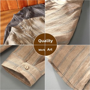 G036 nuova <span class=keywords><strong>camicia</strong></span> estiva in <span class=keywords><strong>stile</strong></span> <span class=keywords><strong>giapponese</strong></span> con colletto ripiano tinta in filo di lino a maniche a tre quarti Casual Versatile da uomo - Product Image 4