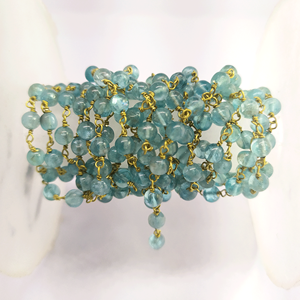Natural Apatite Blue Smooth Round Balls Brass Wire Wrapped Handmade <b>Rosary</b> Chain Johariz - Product Image 4