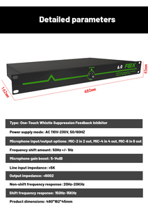 Suppresseur de réflexion numérique DSP professionnel 6 canaux, anti-sifflement, pour micro <span class=keywords><strong>sans</strong></span> <span class=keywords><strong>fil</strong></span> de scène d'église. - Product Image 3