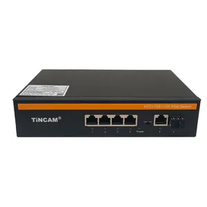 TINCAM 4 10/100M RJ45+ 1 10/100/1000M Uplink Ports Smart 65W POE Network Power Over Ethernet Camera Network Switch Security