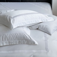 Vente en gros de draps de lit de luxe 100% coton King Size 300tc 5 étoiles pour hôtels, à rayures blanches