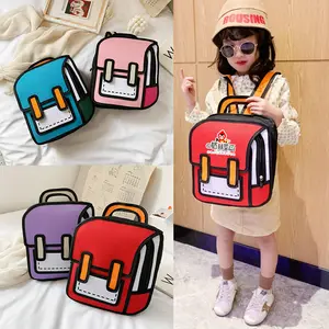 Creative 2D Drawing teenager school backpack student book bag 2d Boys Girls cartoon school backpack oem printed school bags