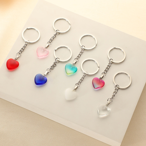 New Fashion Rainbow Heart Keychain Bag Decoration Lovely Glass 3D Colorful Heart Keychain for Girls