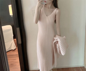 Set di maglioni autunno inverno elegante maglione Pullover a maniche lunghe + abiti a tracolla lavorati a <span class=keywords><strong>maglia</strong></span> di base completo coreano Set da 2 pezzi - Product Image 4