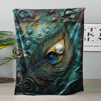 Jeté en peluche ultra doux et moelleux pour la décoration intérieure des quatre saisons, couverture en fausse fourrure à imprimé 3D de plumes de paon