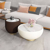 Ensemble de tables basses nordiques, pièce design créative, style moderne luxe léger pour petits salons, plateau aspect marbre, cuir