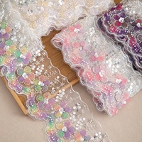 Bordure de rideau décorative en organza floral de 13 cm de large, brodée de perles 3D, colorée