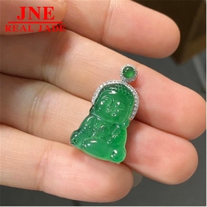 Bijoux en jade naturel de qualité A, couleurs originales, sculpture exquise, vert Manyang, super mignon petit <span class=keywords><strong>Bouddha</strong></span>, incrusté 18 carats avec certificat - Product Image 3