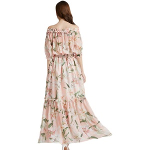 2021 Apparel Stocklot Sexy Off-The-Shoulder Evening-Neck <strong>Tulip</strong> Print Elastic High-Waisted Big Hem Appointment <strong>Dress</strong> - Product Image 2