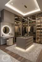 Système de dressing autoportant de luxe personnalisé pour chambres d'hôtel et appartements, avec éclairage LED, meuble de toilette et espace écologique
