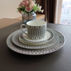 Best Selling 4Piece Nordic Luxury <b>Black</b> Line Dining Room <b>Set</b> Ceramic Plate with Gift Box - Product Image 6