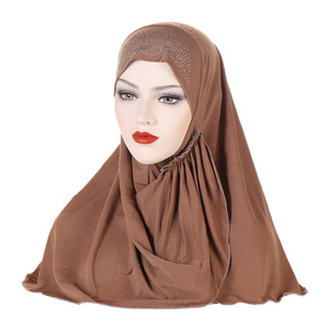 CCY Hijab facile à porter pour femme musulmane Hijab instantané couleur unie islamique moyen-orient Turban Hijabs avec strass - Product Image 1