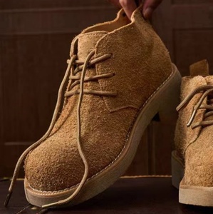 American classic distressed <b>matte</b> leather lace-up ankle boots with round toe thick heel and thick sole suitable for both casual - Product Image 5