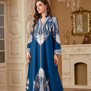 ชุดเดรสยาวแฟชั่นหรูหราสำหรับผู้หญิงมุสลิม ลายพิมพ์หลวมๆ ประดับลูกปัด  สำหรับเดือนรอมฎอน ตะวันออกกลาง โมร็อกโก - Product Image 1