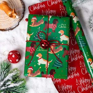 Burymento Christmas Wrapping <b>Paper</b> Green Dog Design 17 In X 32.8 Ft Reversible Gift <b>Wrap</b> For Holiday Craft - Product Image 2