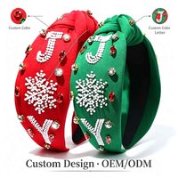 BELLEWORLD Bandeau de Noël personnalisé avec perles de riz et lettres, flocon de neige brodé à la main, accessoires de cheveux unisexes de mode européenne et américaine