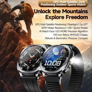 Montre GPS intelligente d'extérieur TS400 avec Beidou, 128 modes sportifs, altimètre, baromètre, boussole, lampe de poche, commande vocale IA <span class=keywords><strong>GPT</strong></span>, suivi du sommeil magnétique - Product Image 2