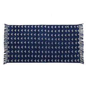 Alfombra de Algodón con Estampado de Bloques en Azul Índigo y Blanco, 4x6, Hecha a Mano, Estilo Kilim, Alfombra Boho para Pasillo - Product Image 2