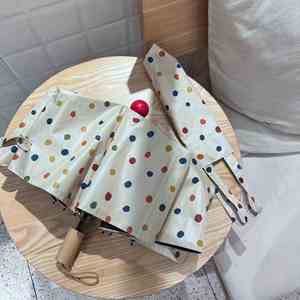 Parapluie pliant haut de gamme pour femme, design coloré avec boule rouge, style classique soleil et pluie, avec fonction lumineuse, idéal pour usage professionnel - Product Image 2