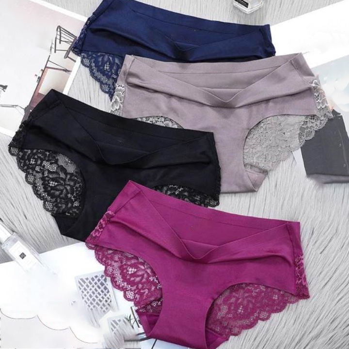 M-2xl Ice Silk Seamless Plus Size Underwear Women Briefs Underpants Sexy Girl Soft Lace Panties
