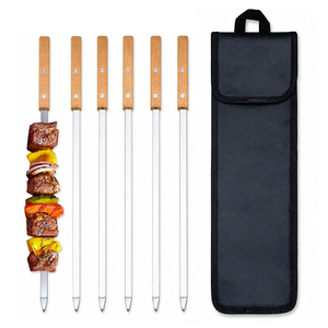 Accesorios para Parrilla, Brochetas para Kebab y Shish, Paquete de 6 Brochetas de Acero Inoxidable con Mango de Madera y Bolsa de Transporte para Cocinar al Aire Libre - Product Image 1