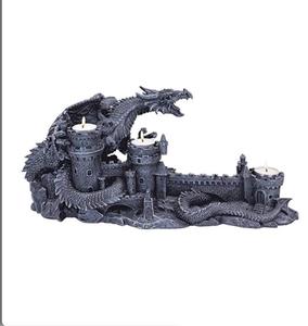 Portacandele in Poliresina Statua Portacandele Gotica 'Rabbia del Drago', 45 cm, Poliresina, Pietra Grigia - Product Image 1