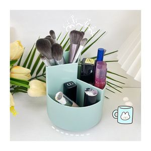 Desktop Storage <b>Box</b> 360 Rotating Organizer Lipstick Makeup Brush Holder <b>Pen</b> Container White Plastic Makeup Organizers - Product Image 2