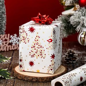 Christmas <b>Wrapping</b> <b>Paper</b> Roll 17in x 32.8ft Red Gold Foil Trees Stars Birds Gift Wrap for Holiday Celebration - Product Image 4