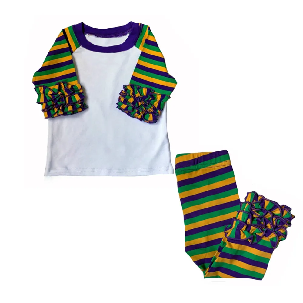 NEW ORLEANS baby stripe raglan shirt Hot sell Louisiana mardi gras ruffle shirt for girls