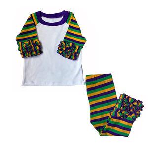 <span class=keywords><strong>Camicia</strong></span> raglan a righe per bambini NEW ORLEANS vendita calda <span class=keywords><strong>camicia</strong></span> con <span class=keywords><strong>volant</strong></span> mardi gras per ragazze - Product Image 1