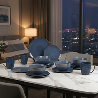 Service de table de luxe en porcelaine fine à bord doré et porcelaine noire émaillée, écologique, durable, avec logo personnalisé, style moderne et luxueux