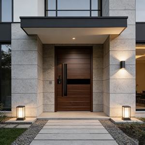 Puerta de Entrada de Madera Sólida para Villa de Lujo, Moderna, Antirrobo, con Vidrio, Resistente al Fuego, Impermeable e Insonorizada - Product Image 4