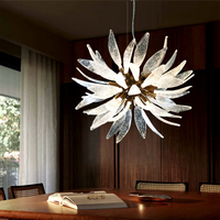 Lustre de salle à manger en laiton et verre de Murano fait main, suspension moderne LED, luminaire floral pour villa, lampe de plafond suspendue