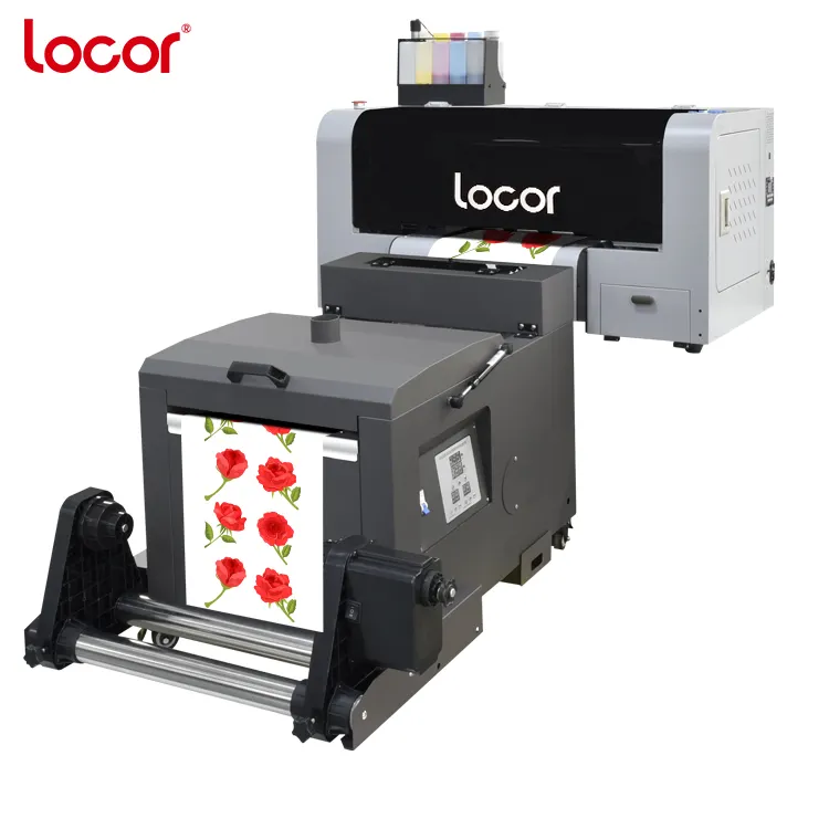 Locor Goedkope Kosten 30Cm 33Cm Dual Heads Warmte Overdracht Huisdier Film Hot Melt Poeder Machine Cmyk + W Donkere Kleur Katoenen Stof