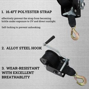 AMBITION Treuil à main Treuil de remorque de bateau Crochet à usage intensif avec treuil manuel à cliquet bidirectionnel de 16,4 pieds - Product Image 2