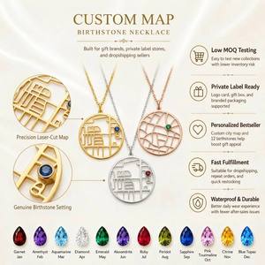Kalung Peta Kustom, Kalung Peta Kota dengan Batu Kelahiran, Lapisan Emas 18K, Baja Anti Karat, Liontin Mungil, Hadiah Kenang-kenangan - Product Image 1