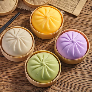 Pelotas Antiestrés de Dumplings Coloridos, Juguetes Sensoriales Fidget, Simulación de Comida, Pelotas Blanditas de Panecillo con Vaporera, Regalos de Bolas de Masa para Apretar - Product Image 1